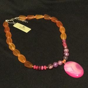 COPY - All natural stone necklace pink center stone NEW